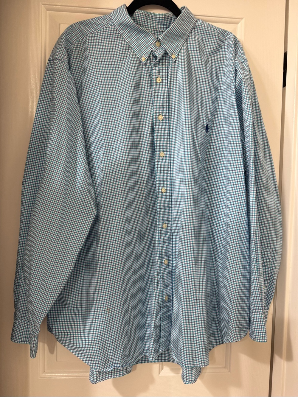 Ralph Lauren Light Blue, Navy & White Micro-Check Button-Down Shirt - 2XB